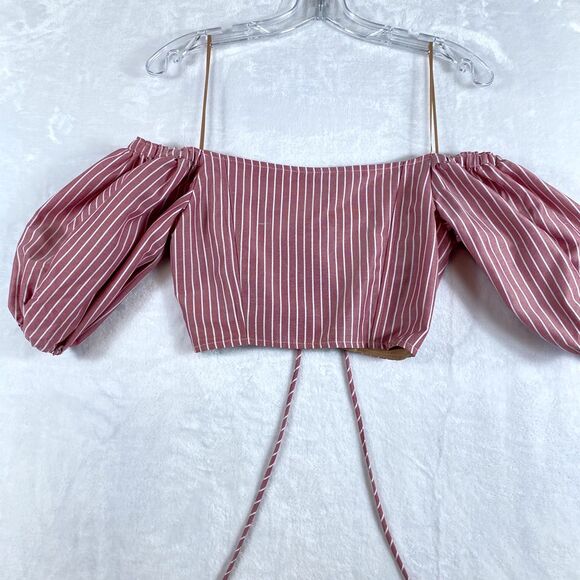 WAYF Blouse‎ Top Women Sz XS  PinkStriped Lace Up Milkmaid Coquette Corset - Picture 6 of 9